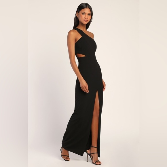 NWOT Lulus Show-Stopping Style Black One-Shoulder Cutout Maxi Dress - Picture 3 of 7